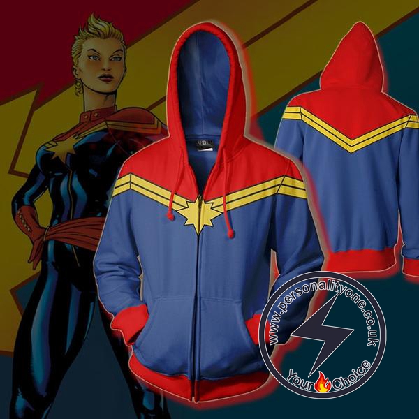 Captain Marvel Hoodie-Captain Marvel Zip Up Hoodie #19006